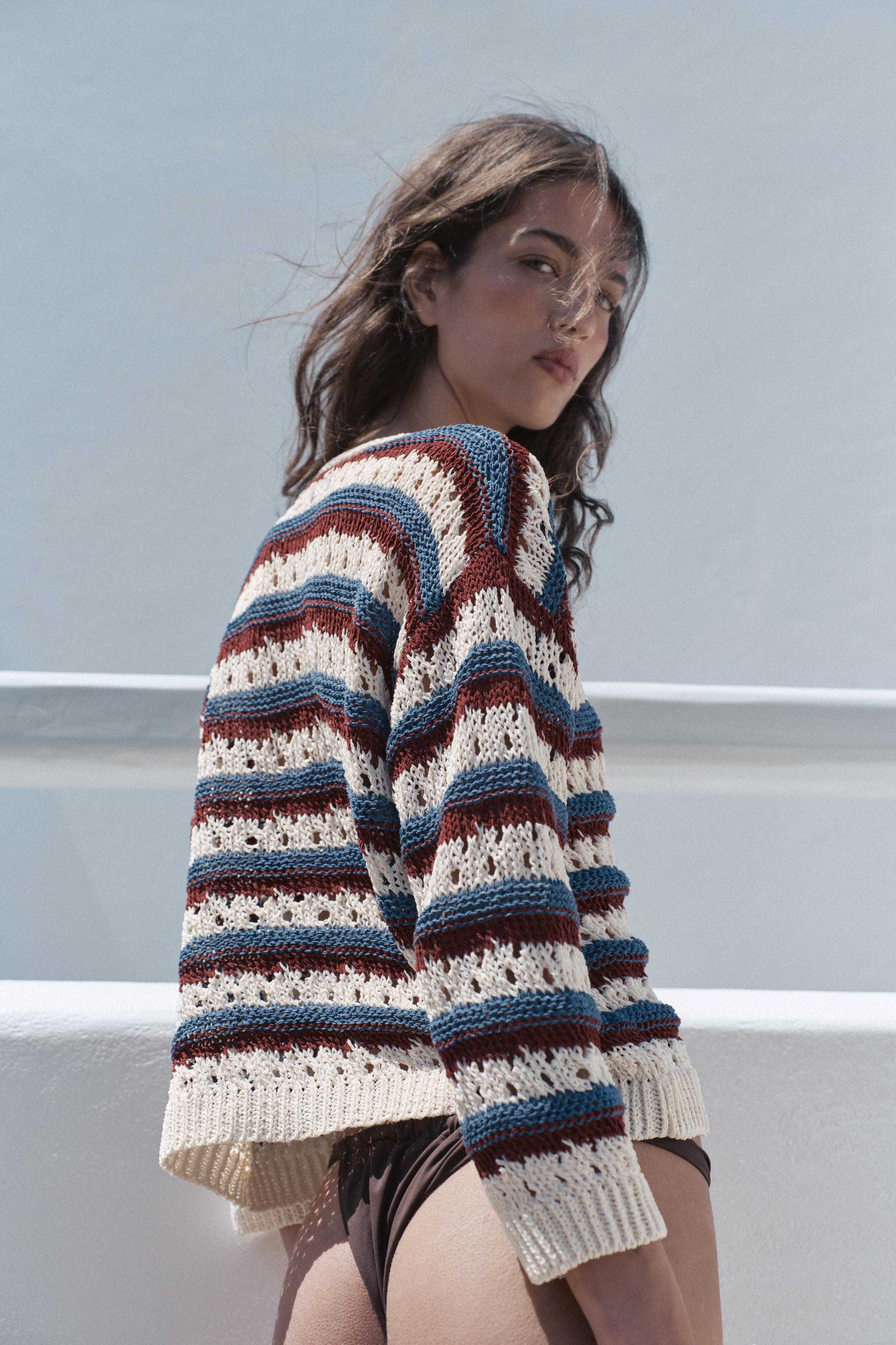 OPEN-KNIT STRIPED JACKET